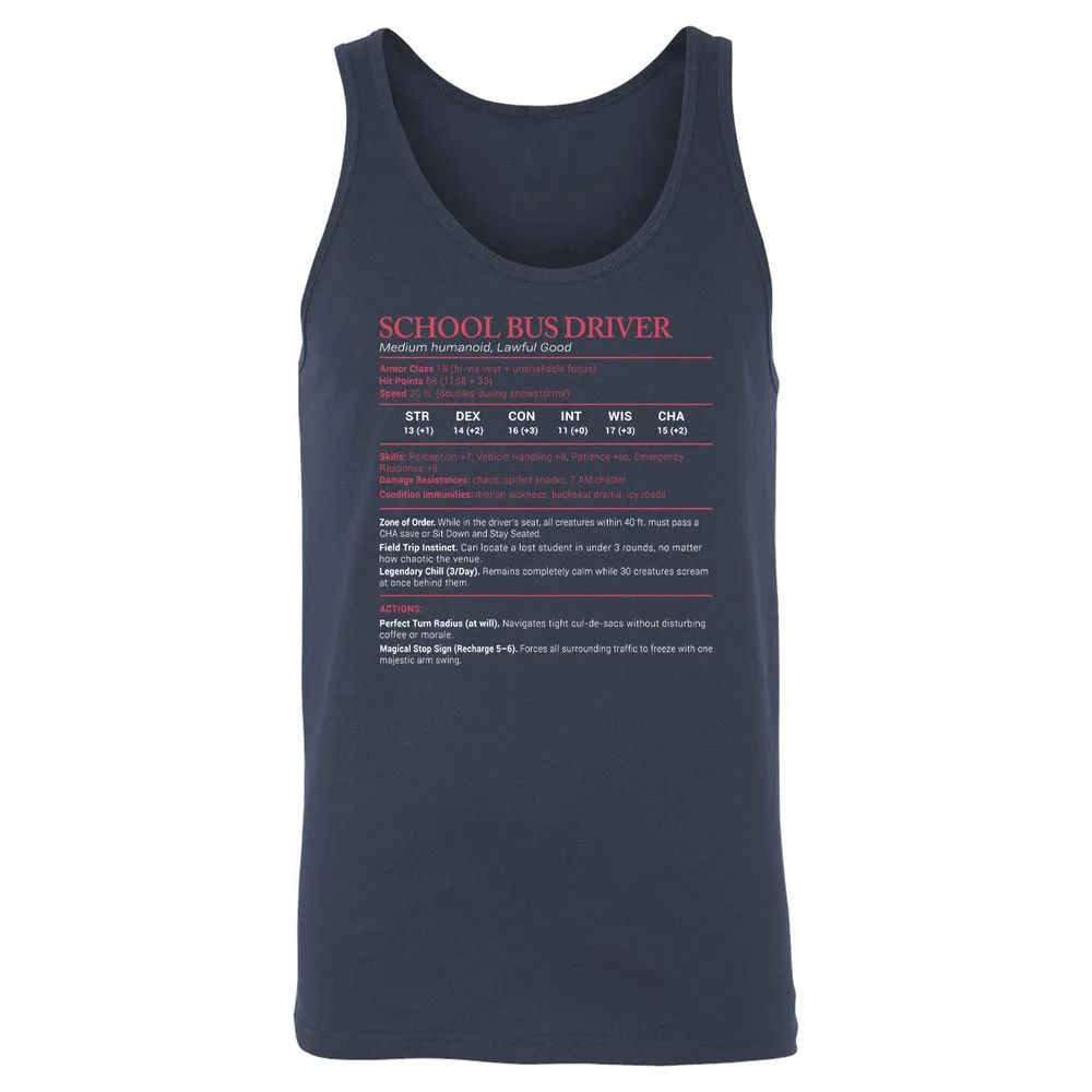 School Bus Driver Stats Unisex Jersey Tank - Navy - 2