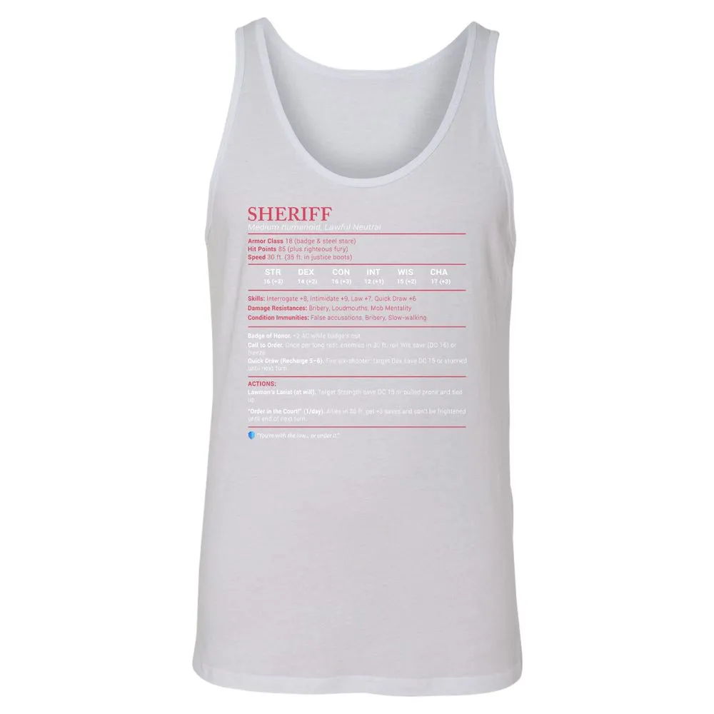 Sheriff Stats Unisex Jersey Tank - White - 14