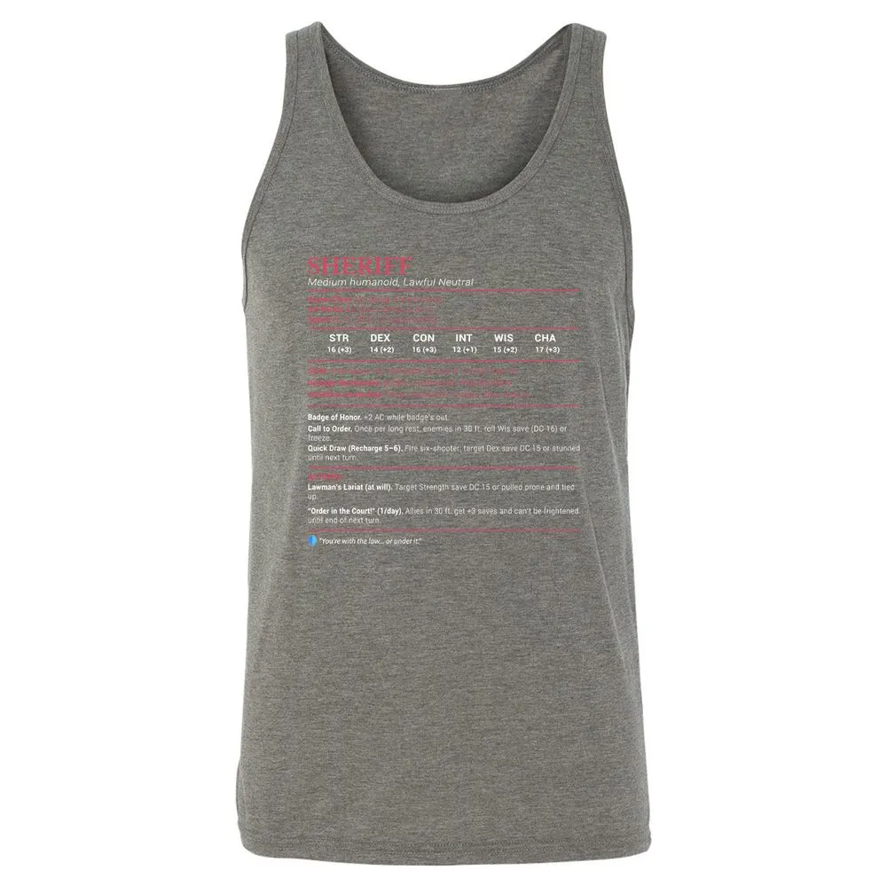 Sheriff Stats Unisex Jersey Tank - Grey Triblend - 8
