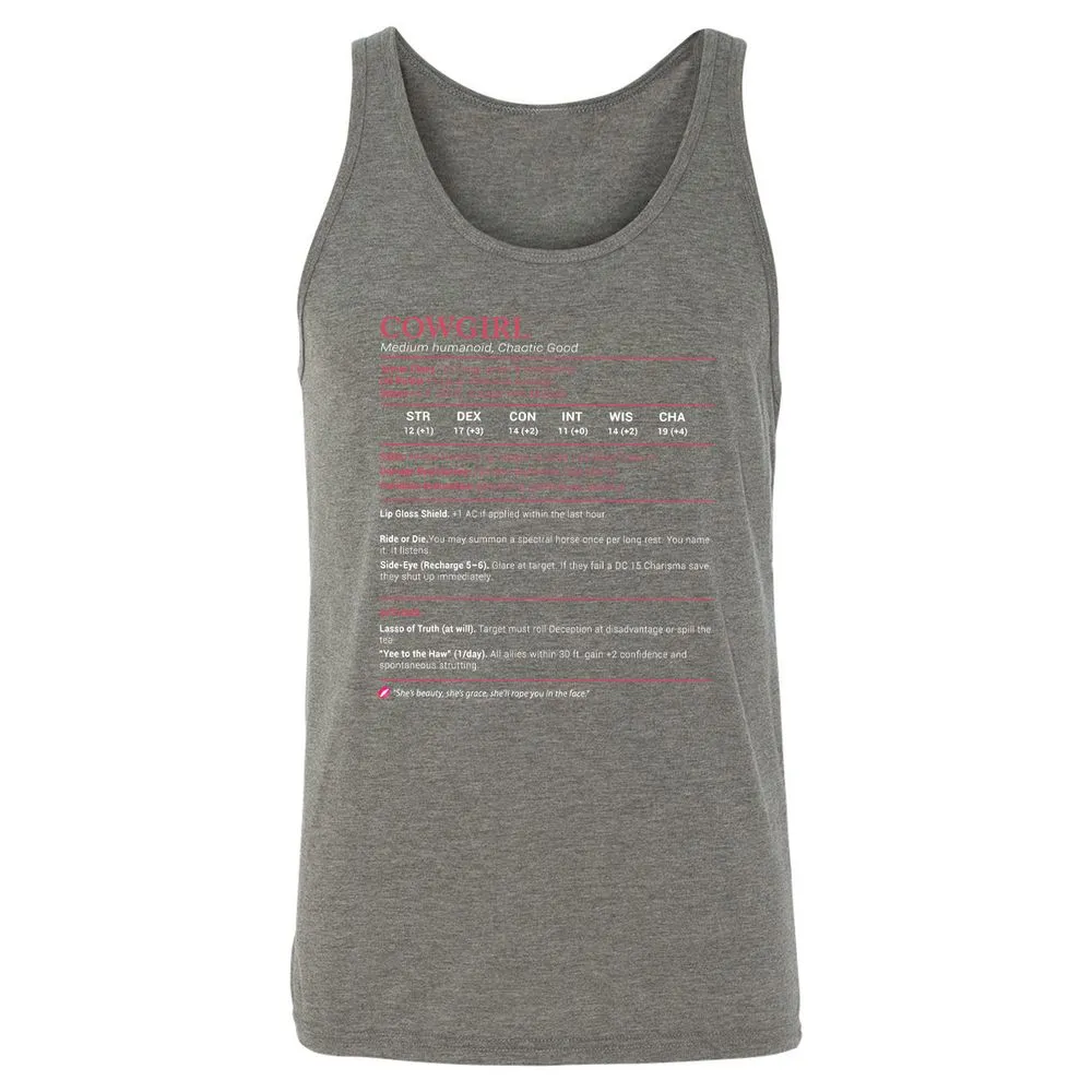 Cowgirl Stats Unisex Jersey Tank - Grey Triblend - 8