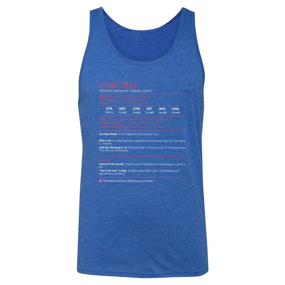 Cowgirl Stats Unisex Jersey Tank - True Royal Triblend - 12
