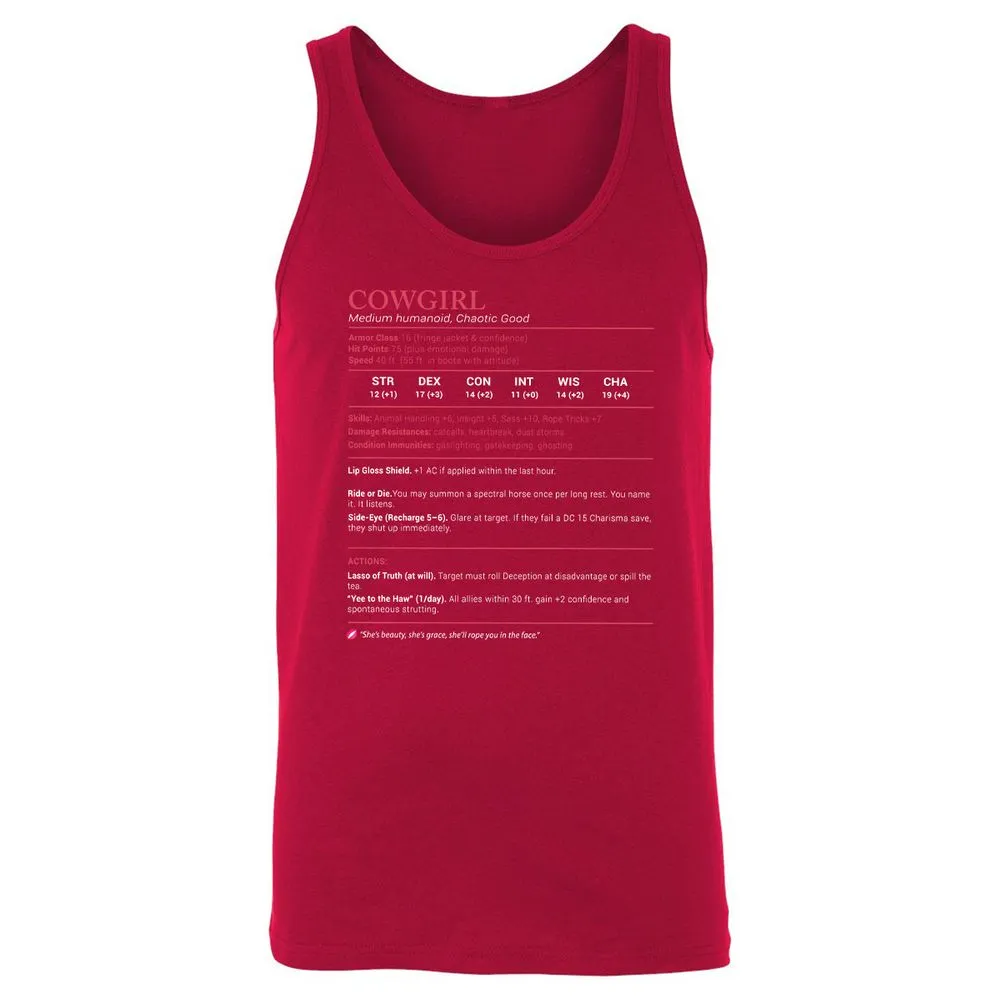 Cowgirl Stats Unisex Jersey Tank - Red - 11