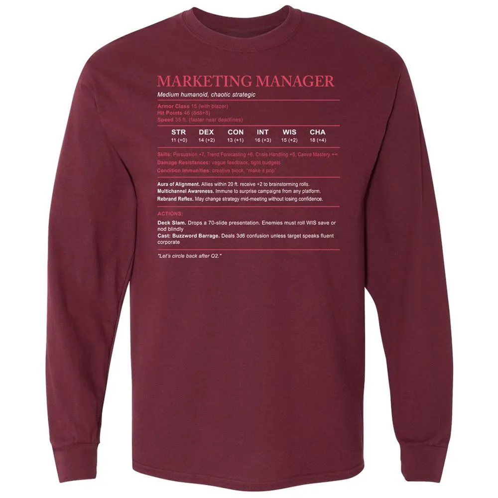 Marketing Manager Stats Long Sleeve T-Shirt - Maroon - 11