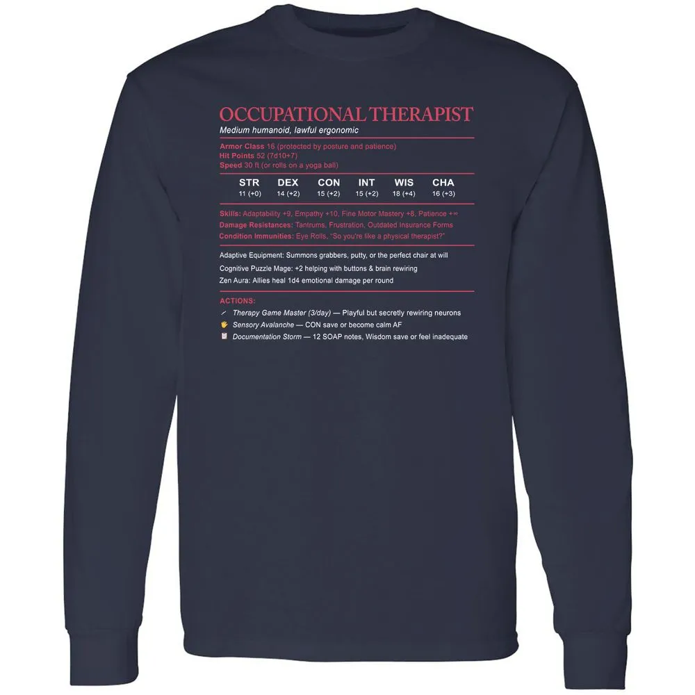 Occupational Therapist Stats Long Sleeve T-Shirt - Navy - 2