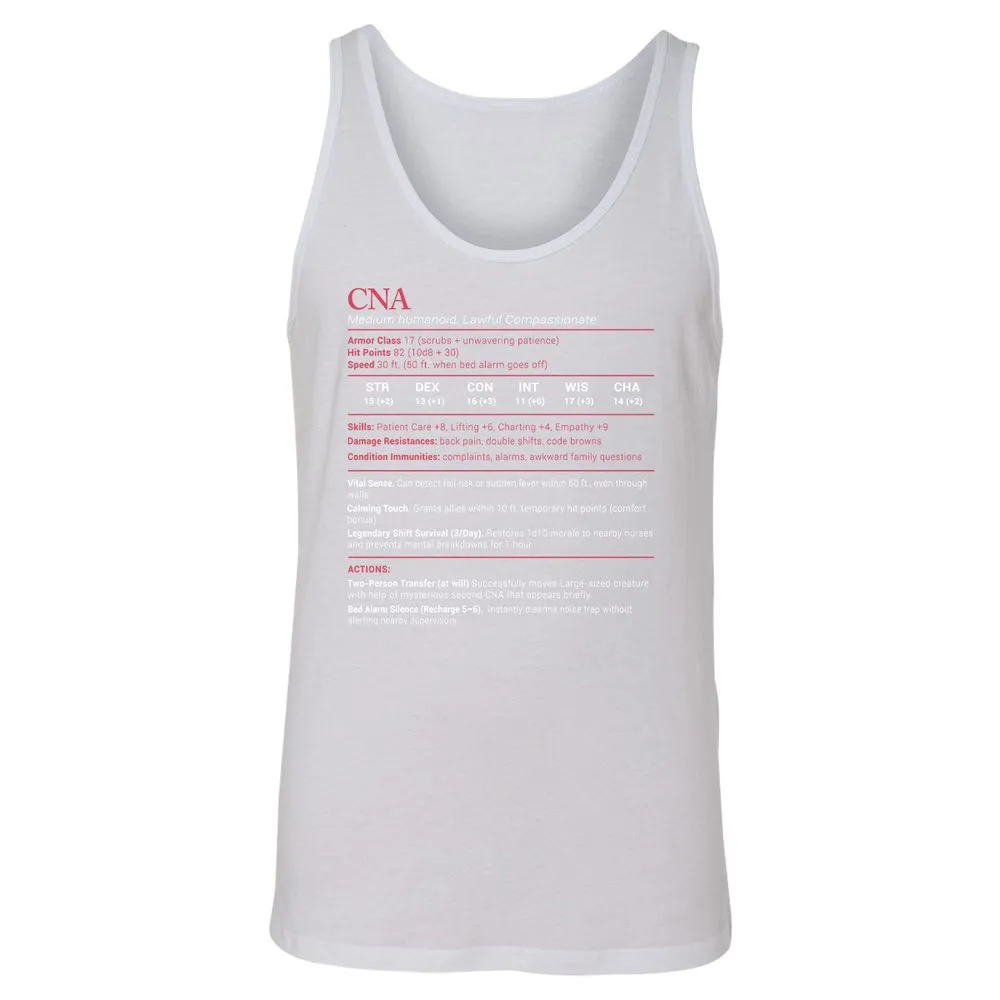 CNA Stats Unisex Jersey Tank - White - 14