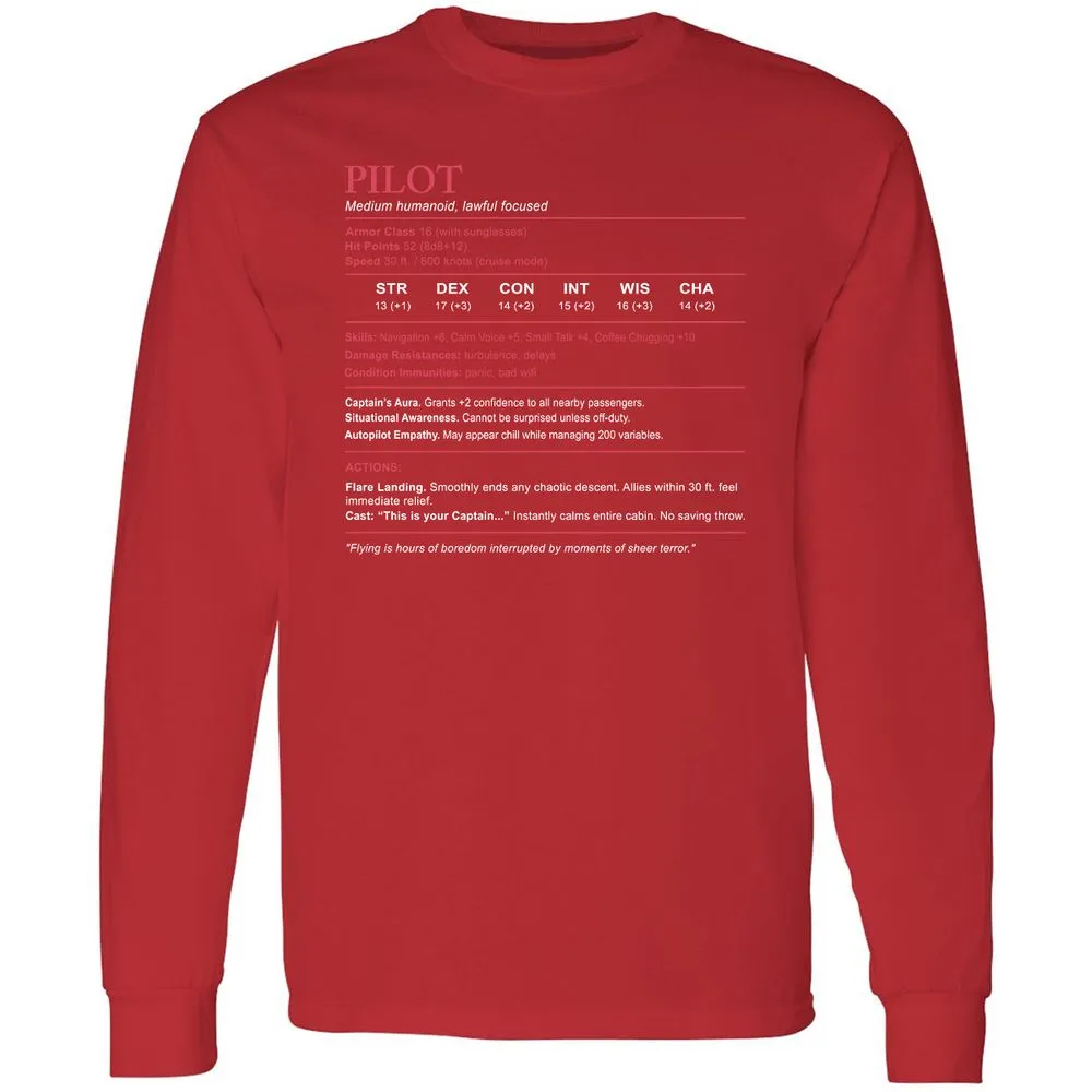 Pilot Stats Long Sleeve T-Shirt - Red - 14