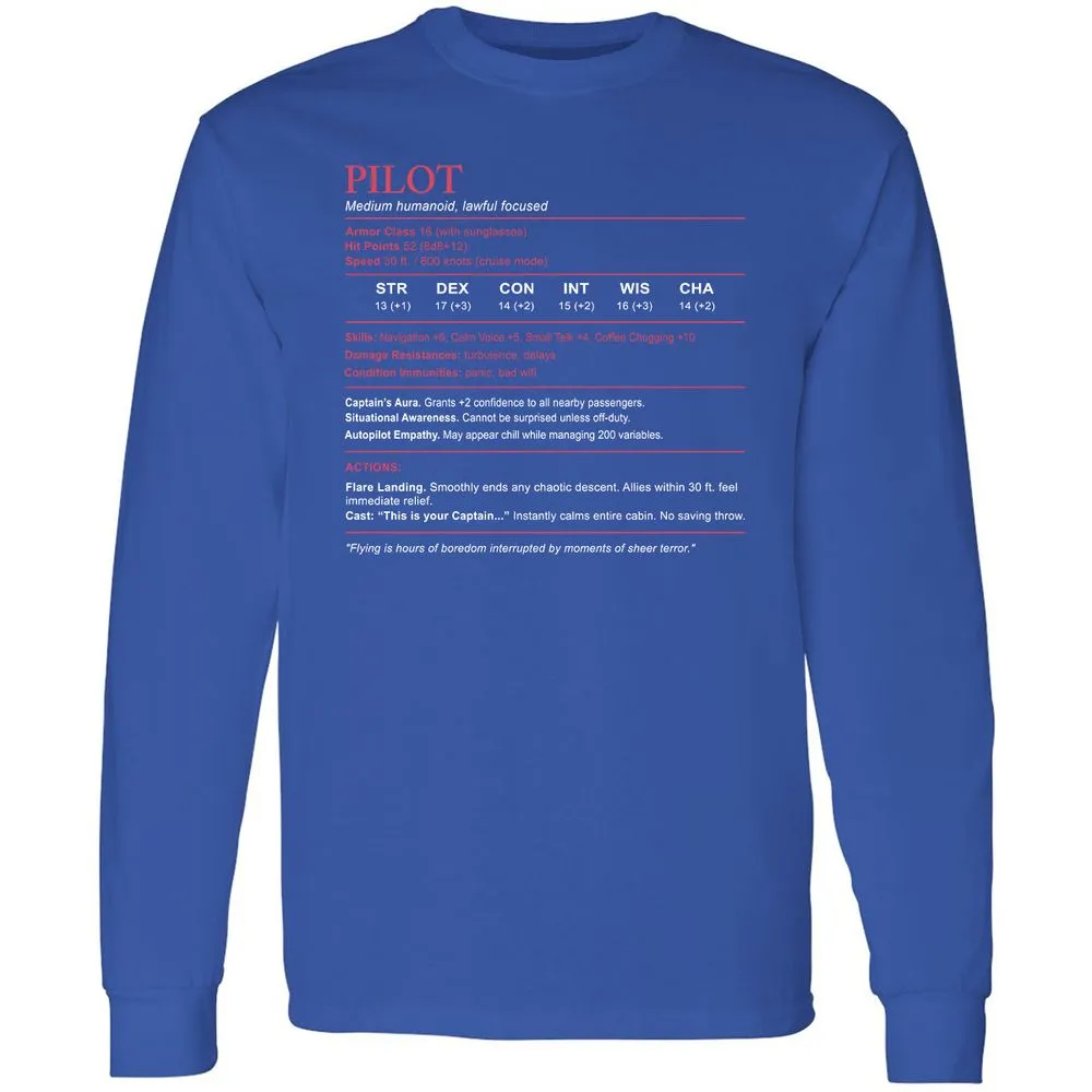 Pilot Stats Long Sleeve T-Shirt - Royal - 8