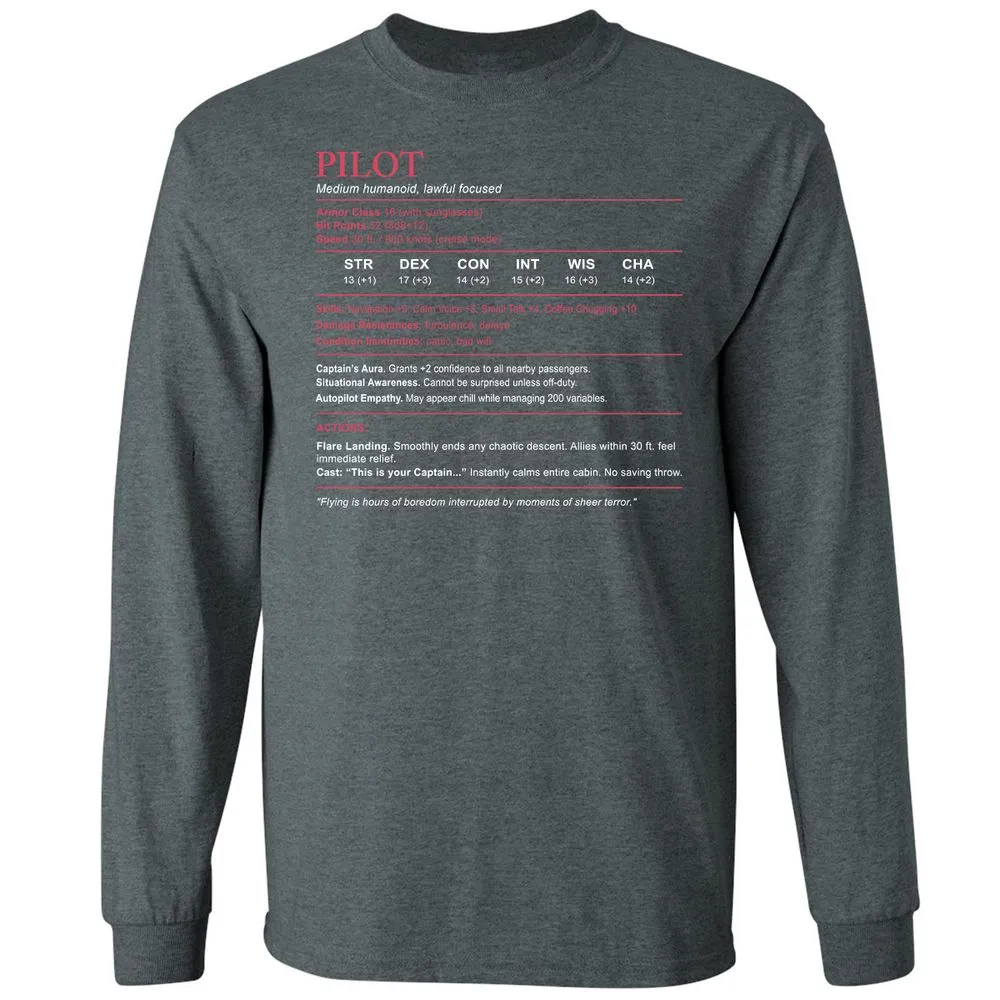 Pilot Stats Long Sleeve T-Shirt - Dark Heather - 15