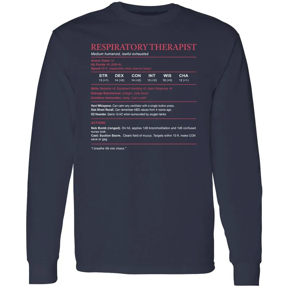Respiratory Therapist Long Sleeve T-Shirt - Navy - 2