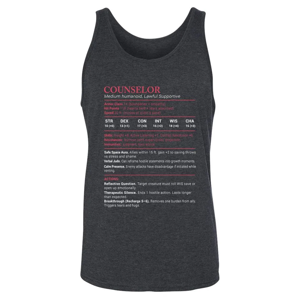 Counselor Stats Unisex Jersey Tank - Dark Grey Heather - 6
