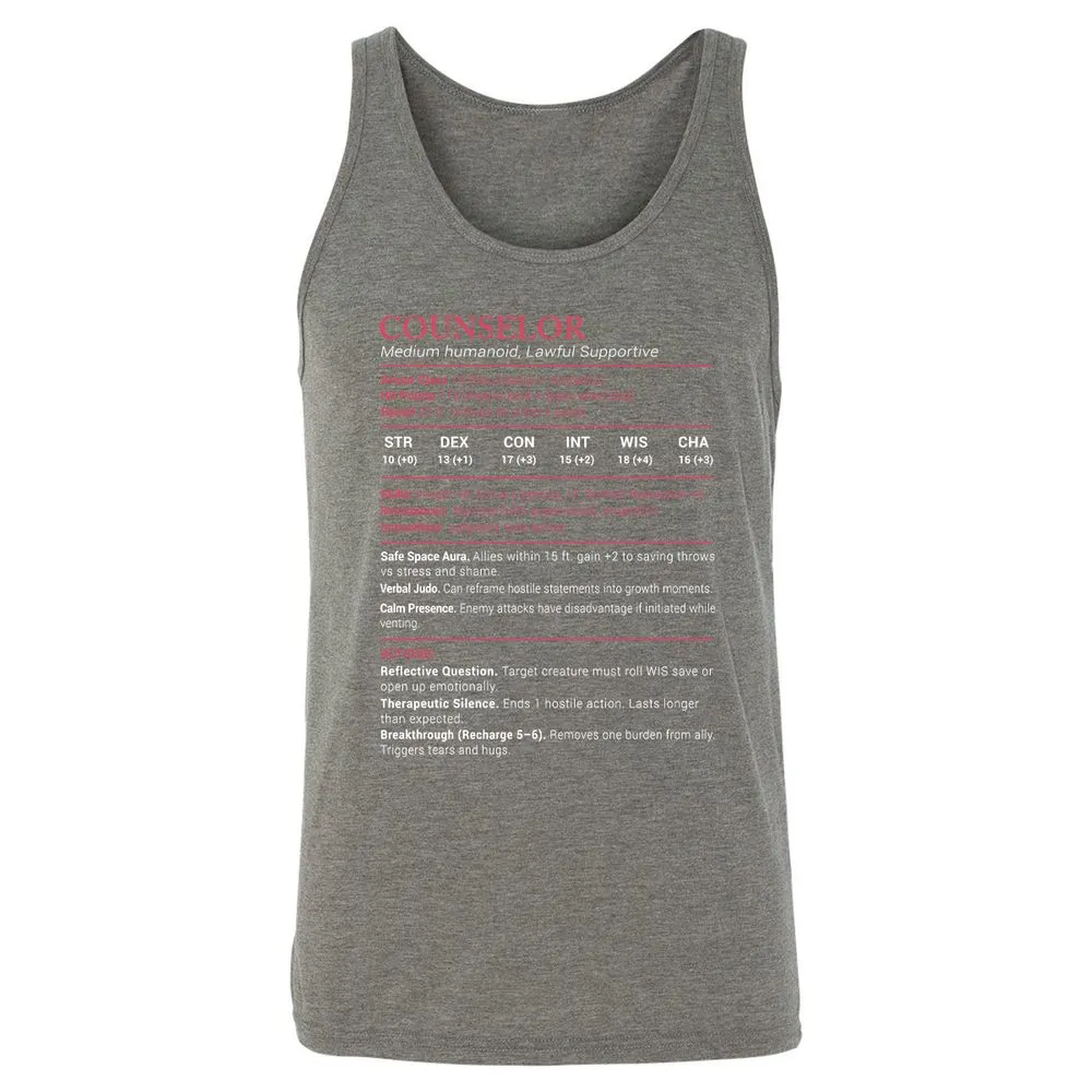 Counselor Stats Unisex Jersey Tank - Grey Triblend - 8