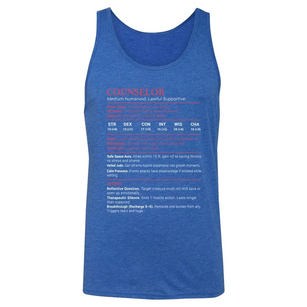Counselor Stats Unisex Jersey Tank - True Royal Triblend - 12