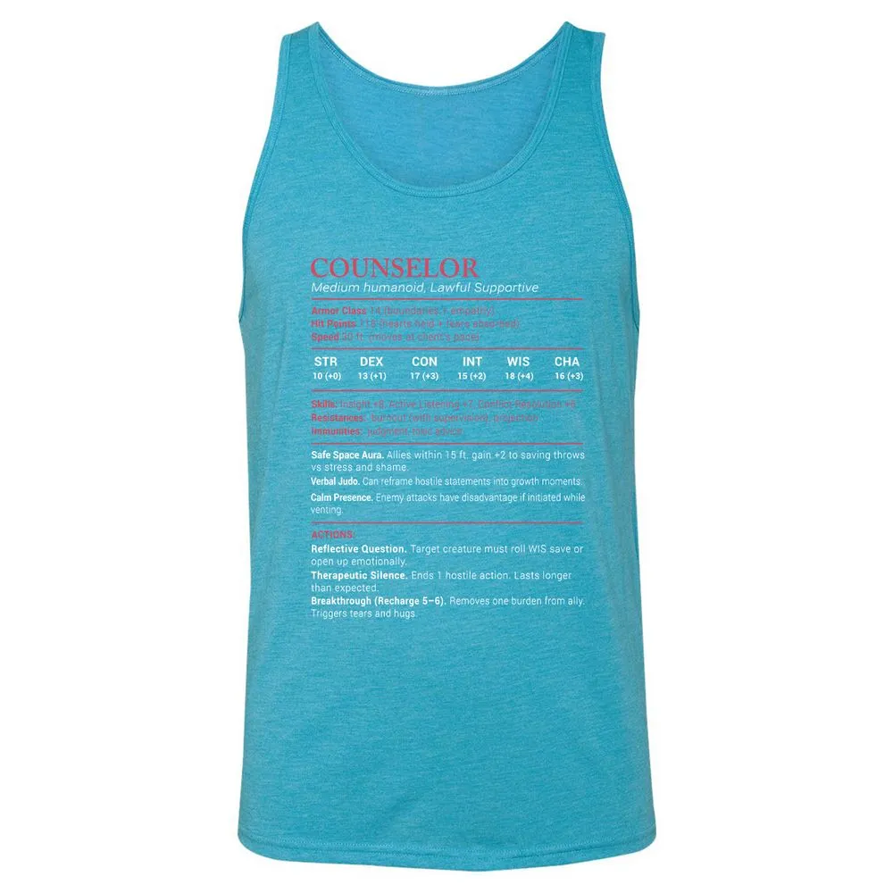 Counselor Stats Unisex Jersey Tank - Aqua Triblend - 3