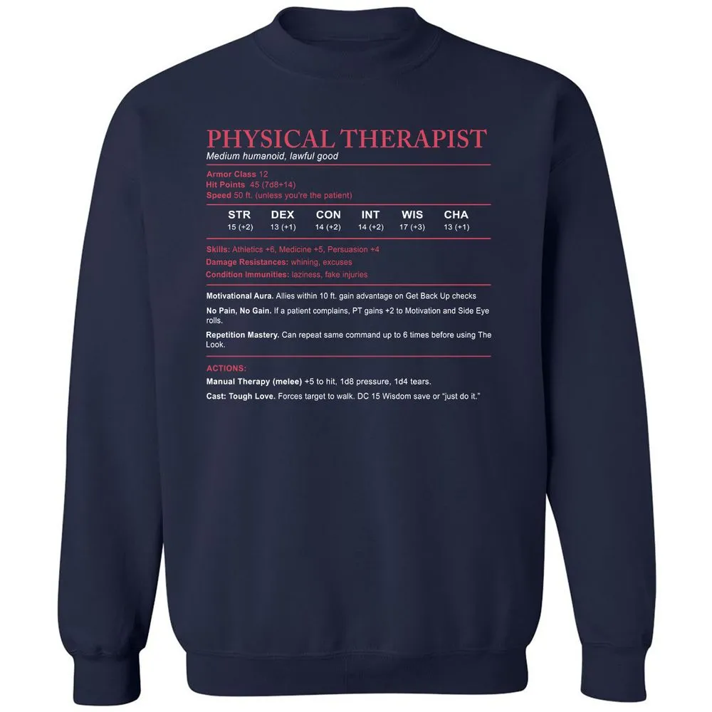 Physical Therapist Stats Classic Unisex Sweatshirt - Navy - 2