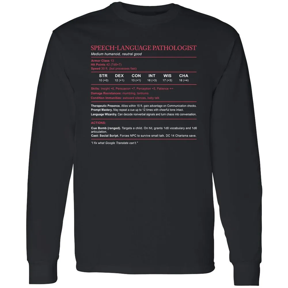 Speech Language Pathologist Stats Long Sleeve T-Shirt - Black - 1