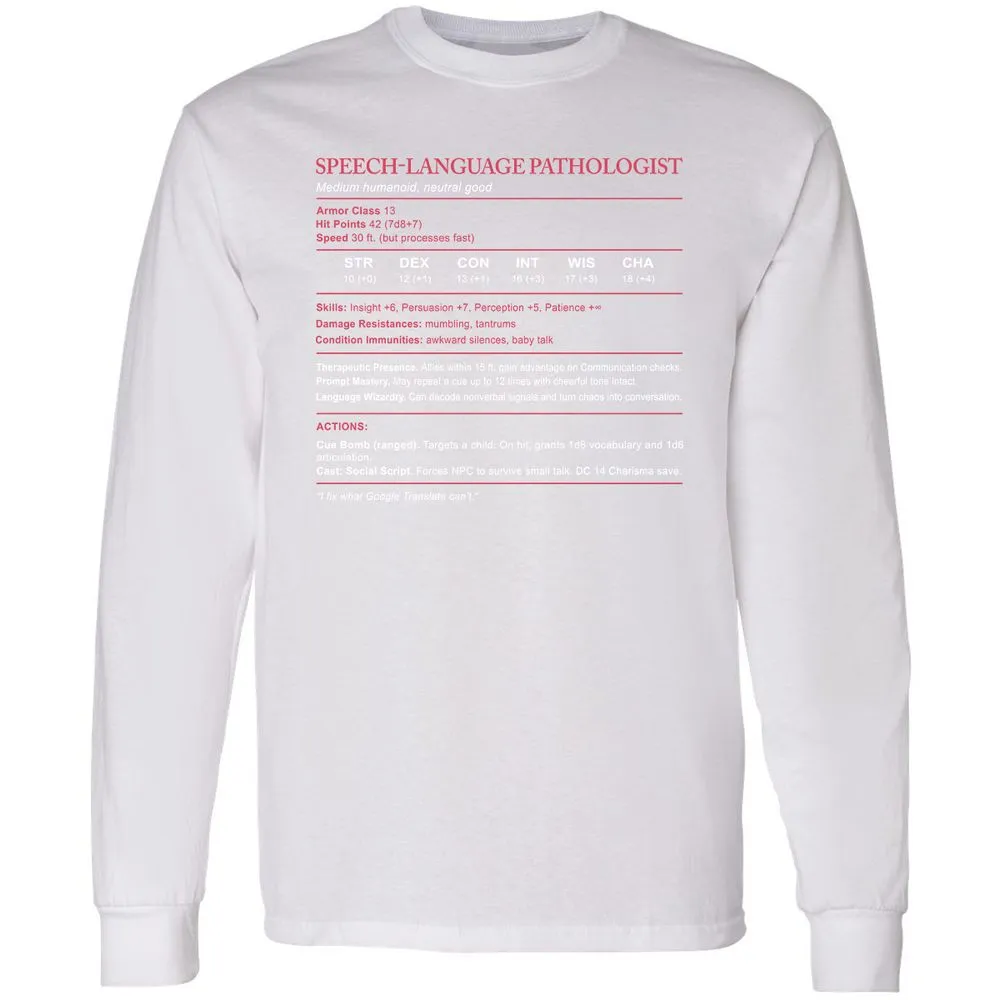 Speech Language Pathologist Stats Long Sleeve T-Shirt - White - 5