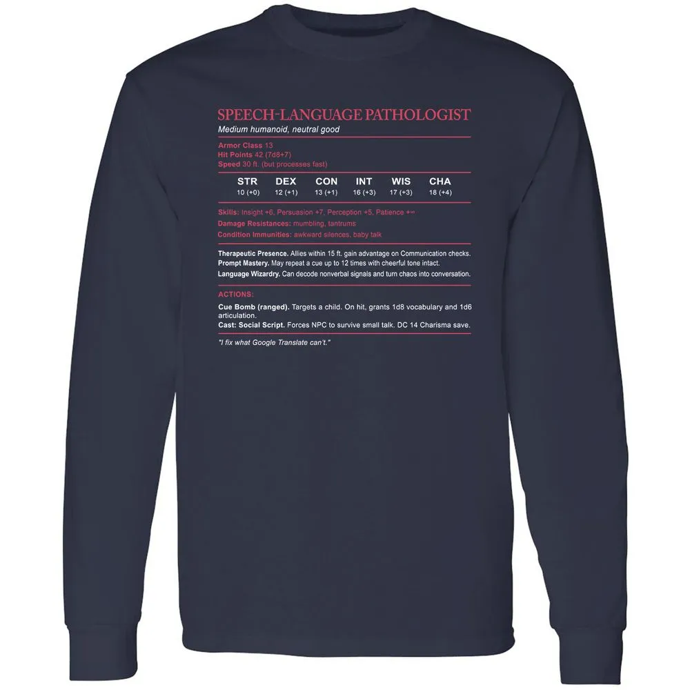 Speech Language Pathologist Stats Long Sleeve T-Shirt - Navy - 2