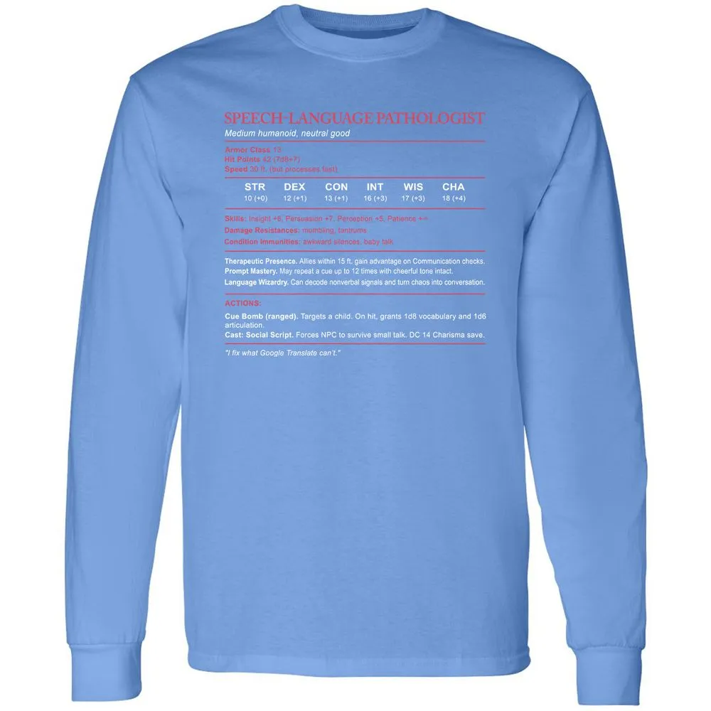 Speech Language Pathologist Stats Long Sleeve T-Shirt - Carolina Blue - 12
