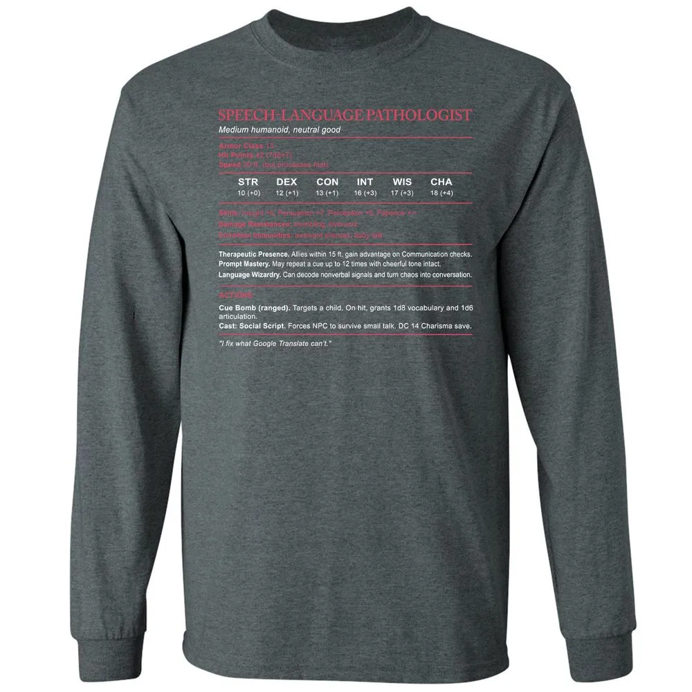 Speech Language Pathologist Stats Long Sleeve T-Shirt - Dark Heather - 15