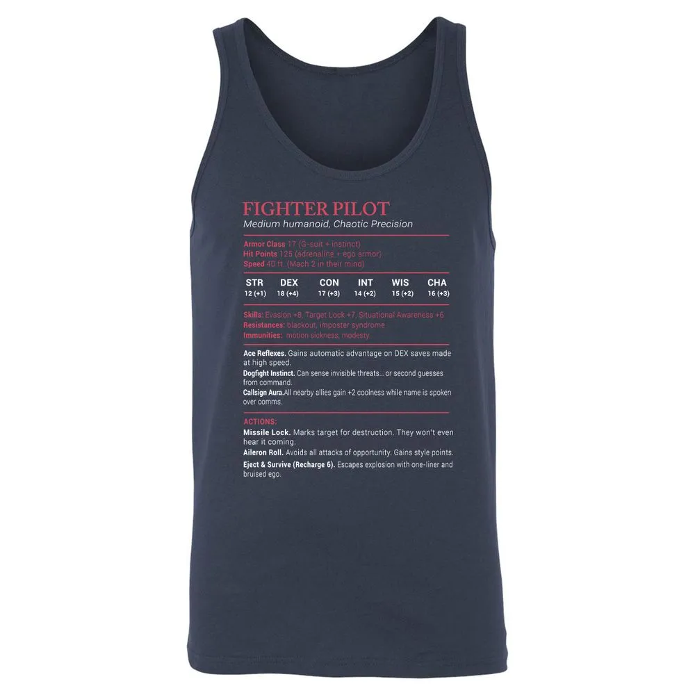 Fighter Pilot Stats Unisex Jersey Tank - Navy - 2