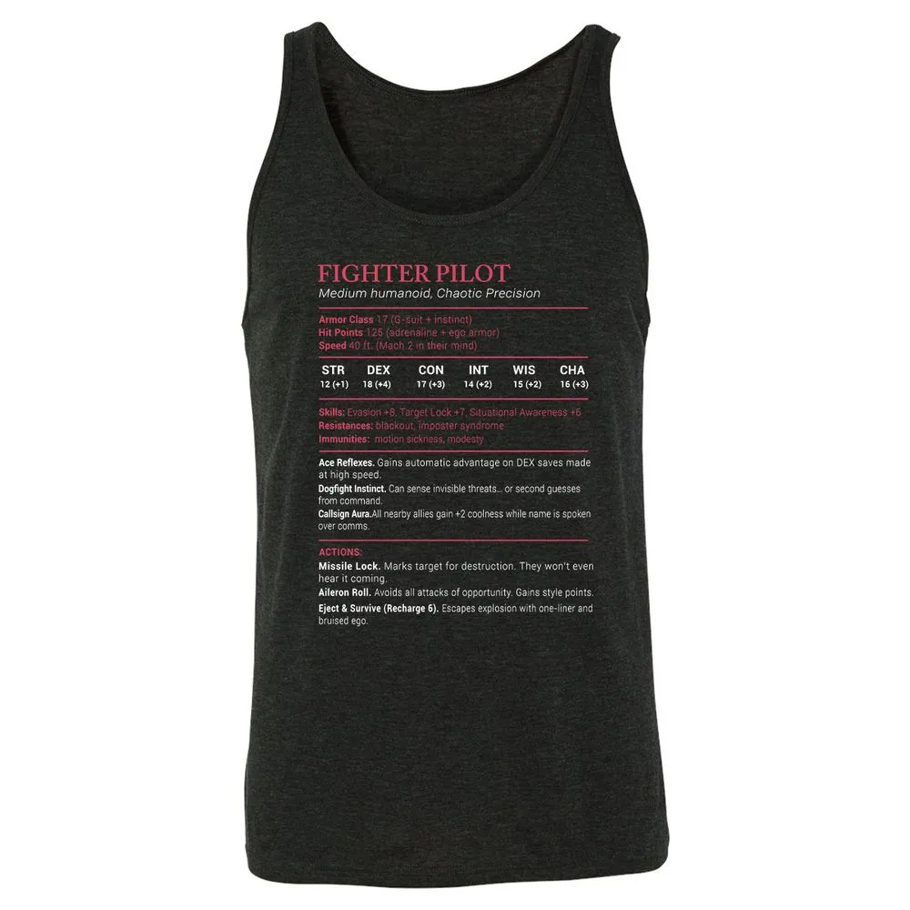 Fighter Pilot Stats Unisex Jersey Tank - Charcoal Black Triblend - 5