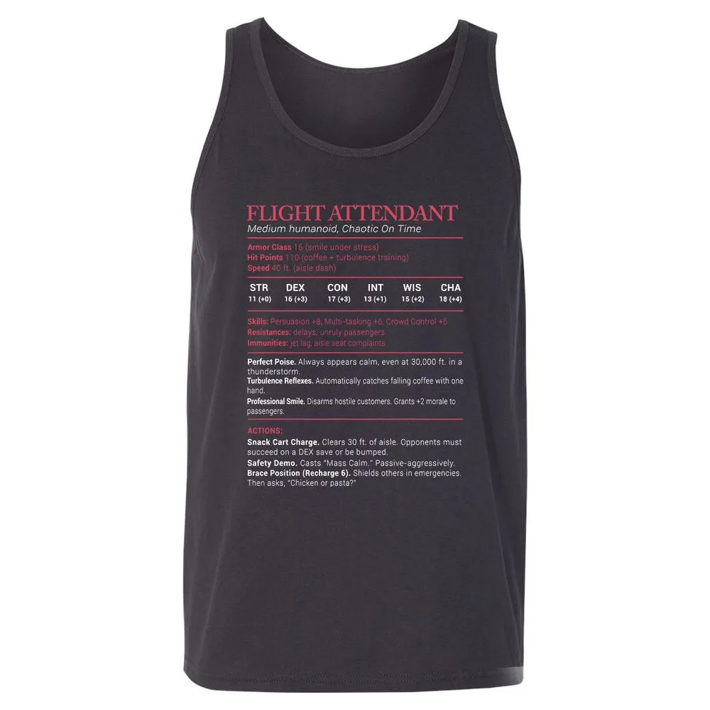 Flight Attendant Stats Unisex Jersey Tank - Dark Grey - 7