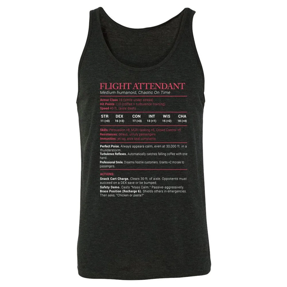 Flight Attendant Stats Unisex Jersey Tank - Charcoal Black Triblend - 5