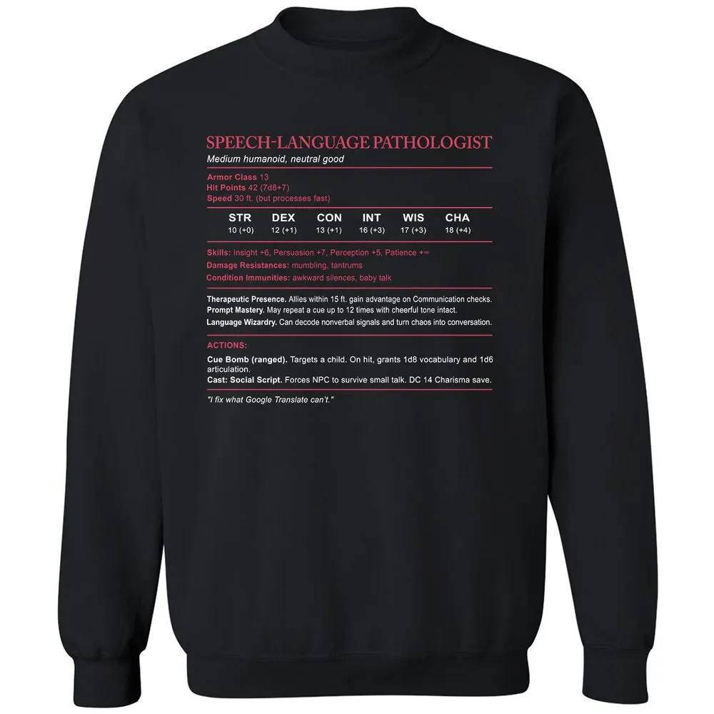 Speech Language Pathologist Stats Classic Unisex Sweatshirt - Black - 1
