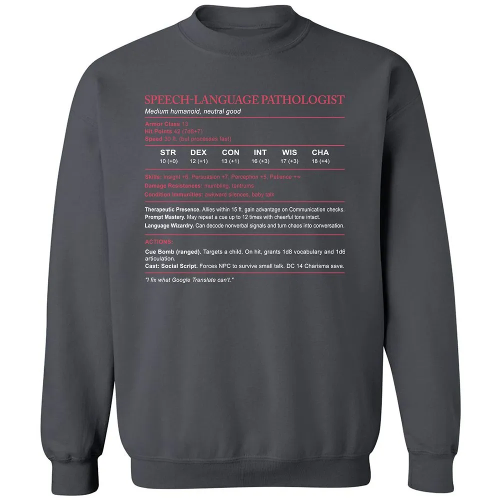 Speech Language Pathologist Stats Classic Unisex Sweatshirt - Charcoal - 7