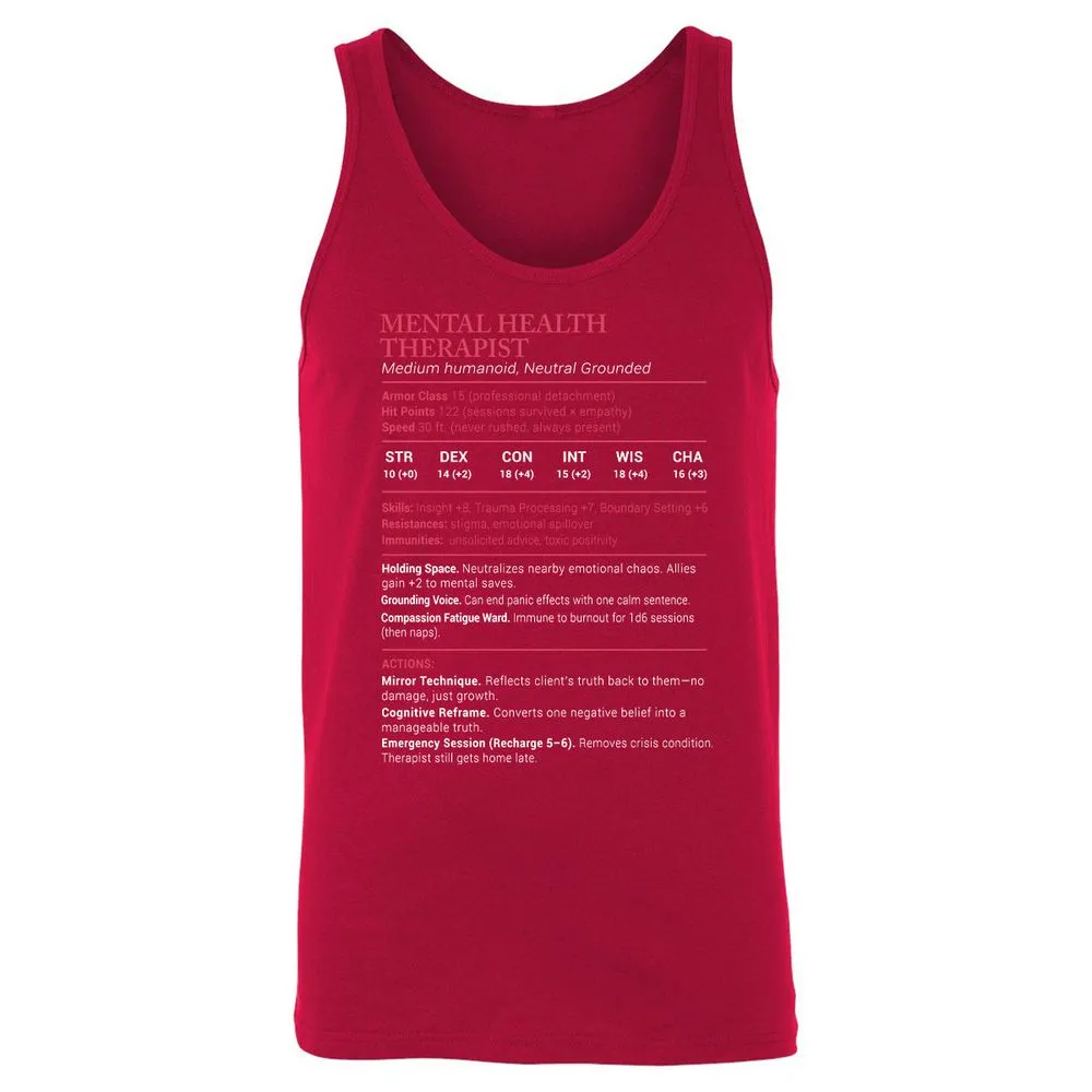Mental Health Therapist Stats Unisex Jersey Tank - Red - 11