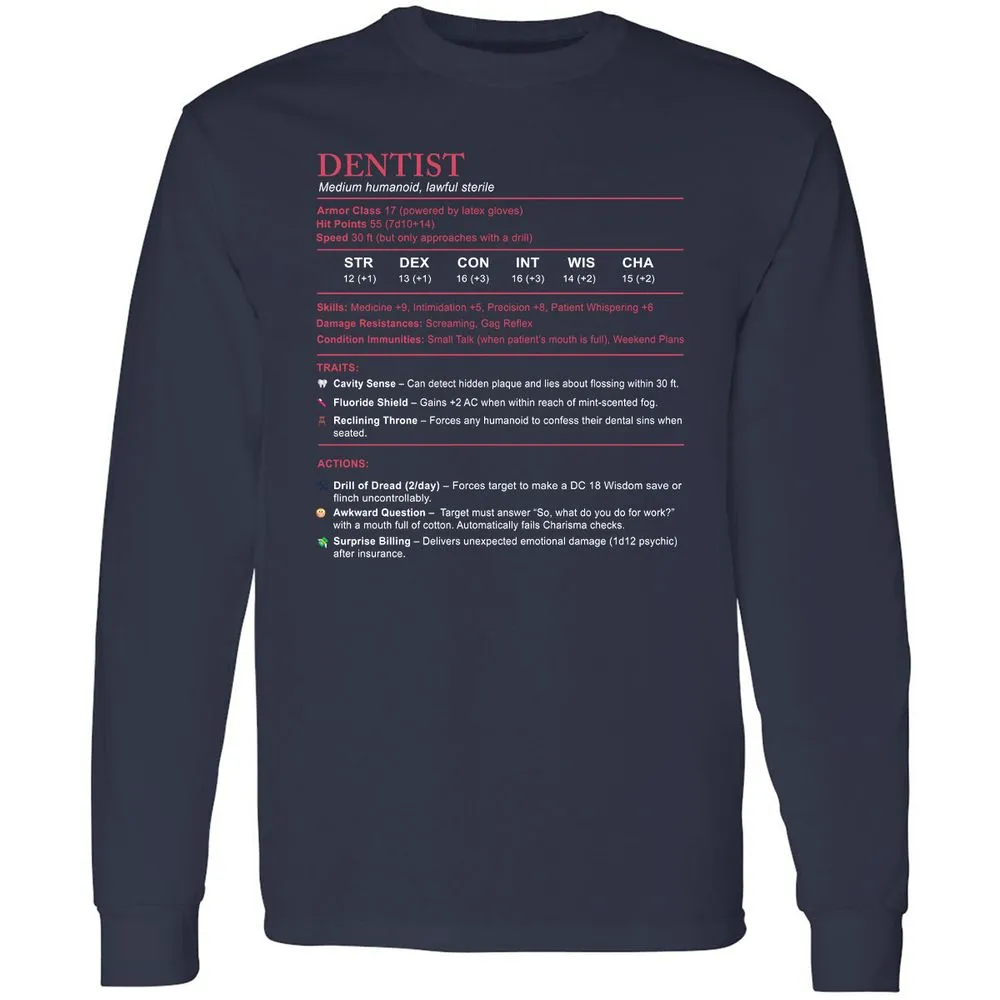 Dentist Stats Long Sleeve T-Shirt - Navy - 2