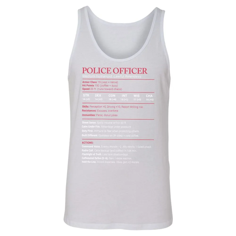 Police Officer Stats Unisex Jersey Tank - White - 14