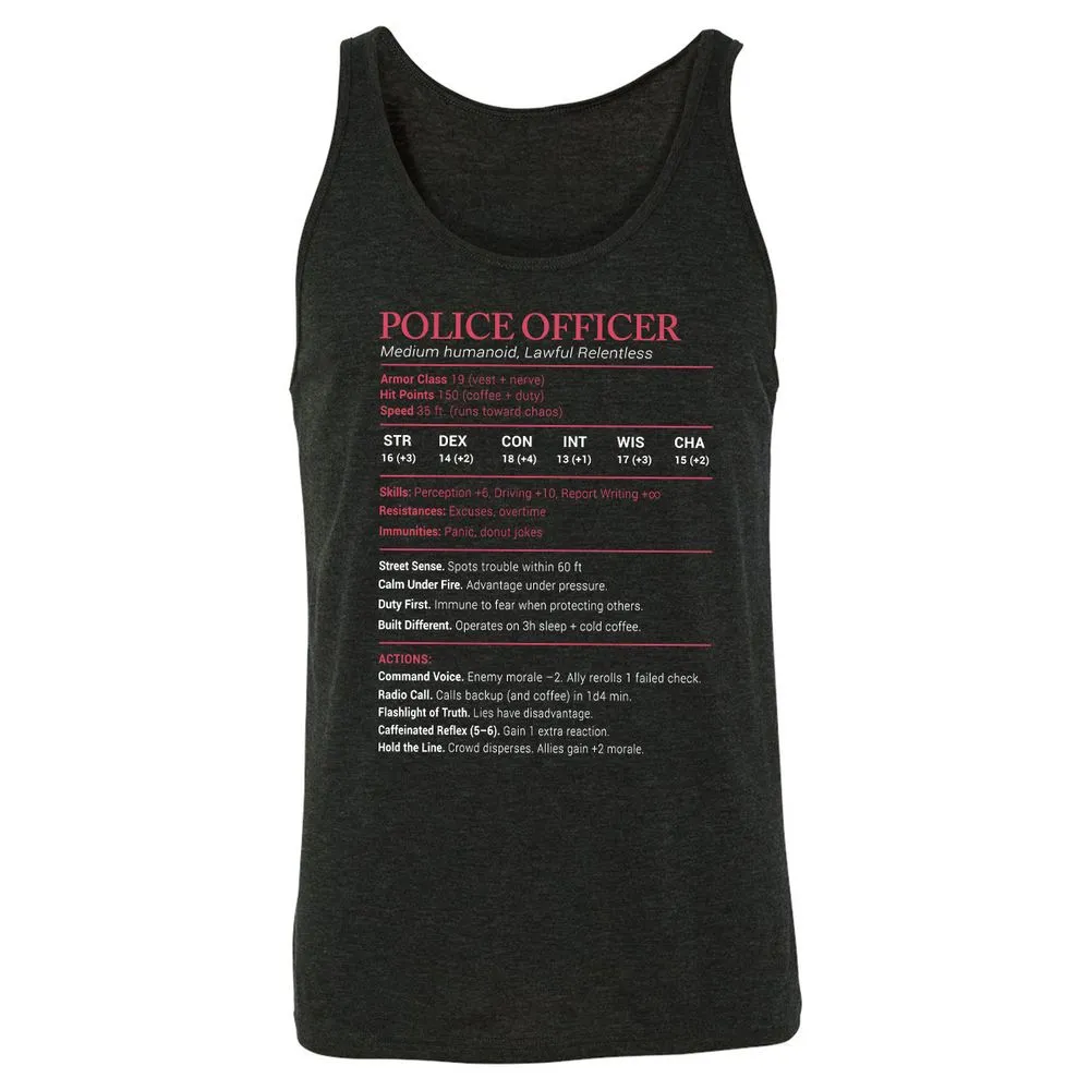 Police Officer Stats Unisex Jersey Tank - Charcoal Black Triblend - 5