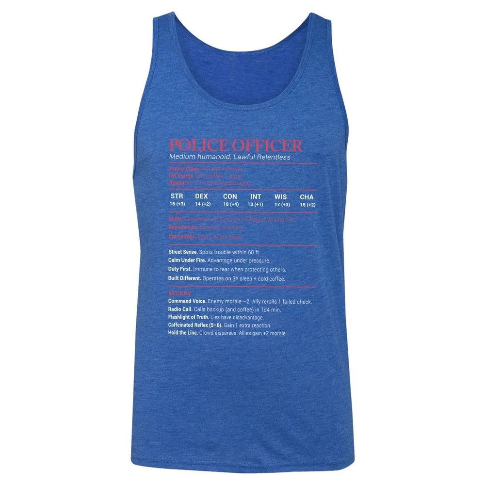 Police Officer Stats Unisex Jersey Tank - True Royal Triblend - 12