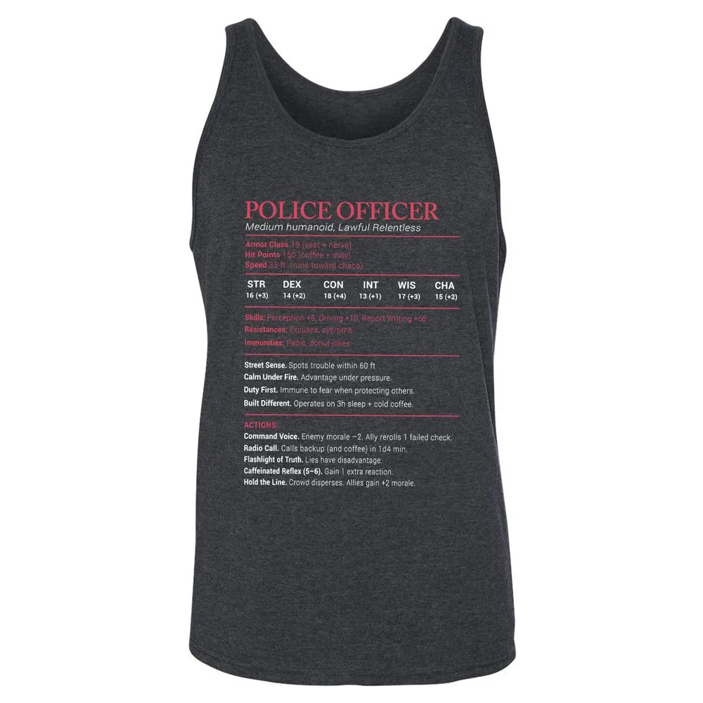 Police Officer Stats Unisex Jersey Tank - Dark Grey Heather - 6