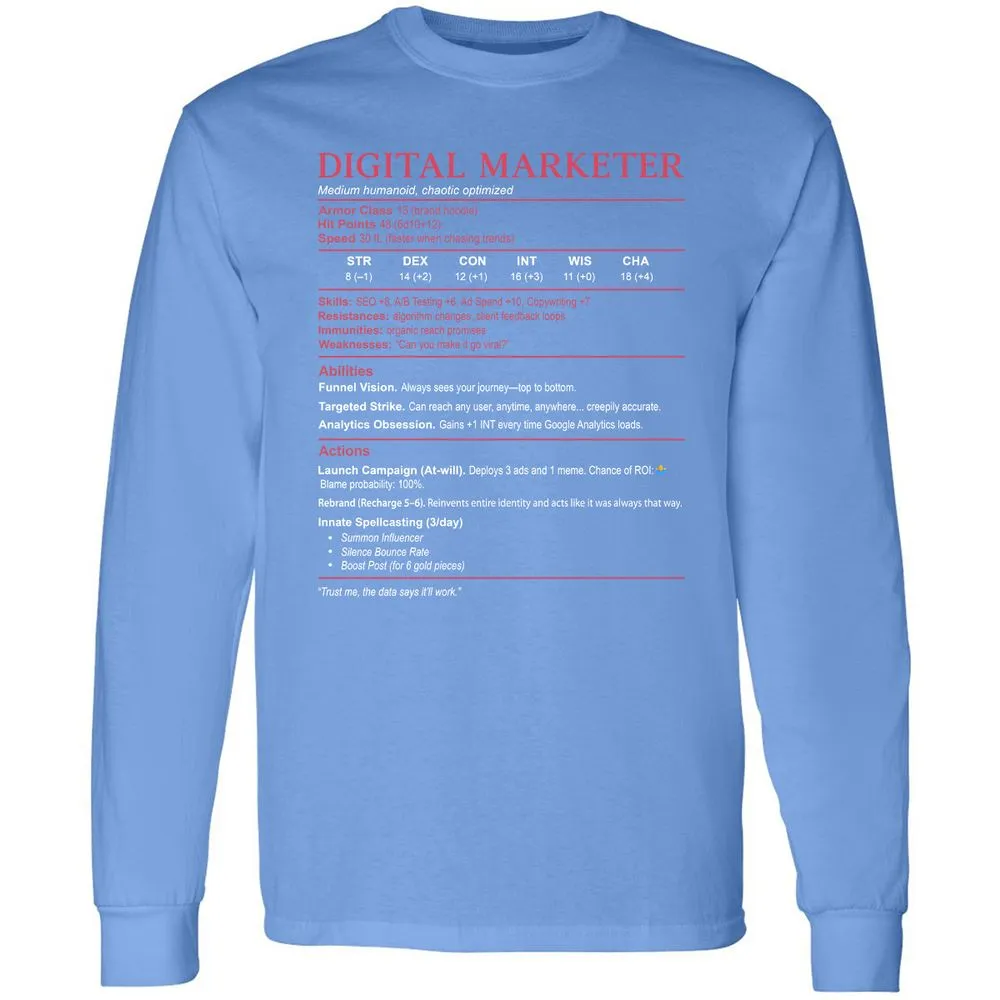 Digital Marketer Stats Long Sleeve T-Shirt - Carolina Blue - 12