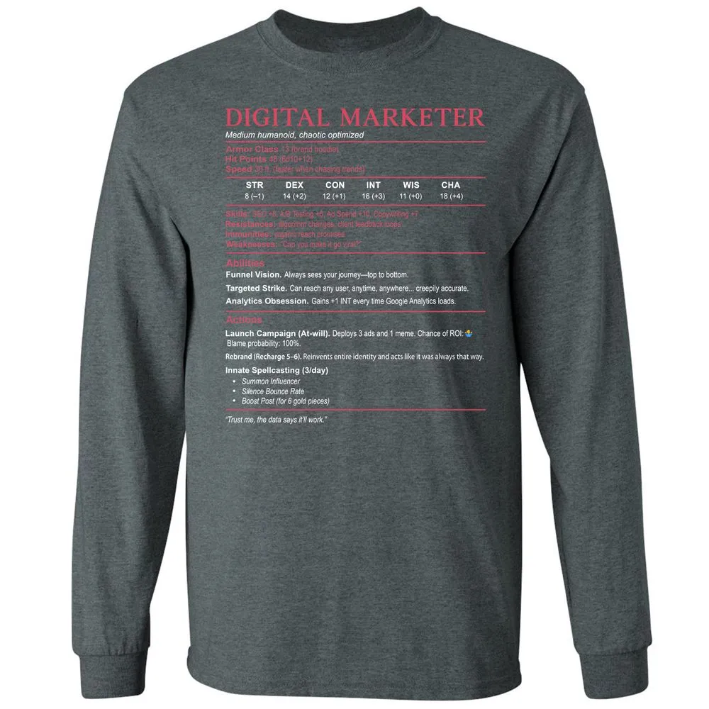 Digital Marketer Stats Long Sleeve T-Shirt - Dark Heather - 15
