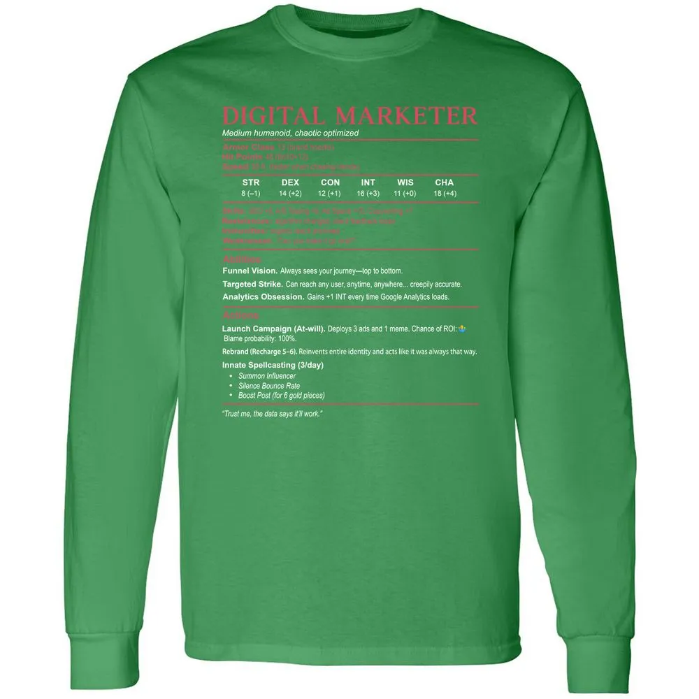 Digital Marketer Stats Long Sleeve T-Shirt - Irish Green - 10