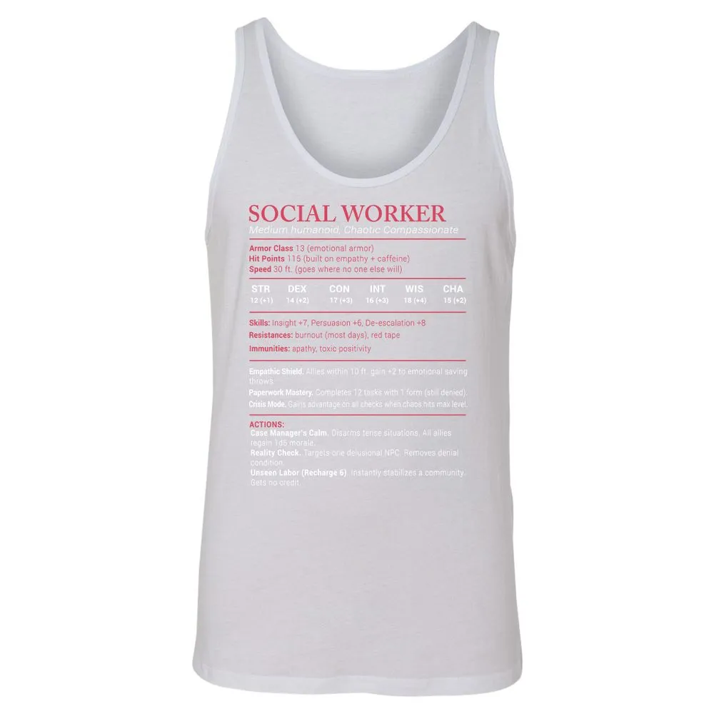 Social Worker Stats Unisex Jersey Tank - White - 14