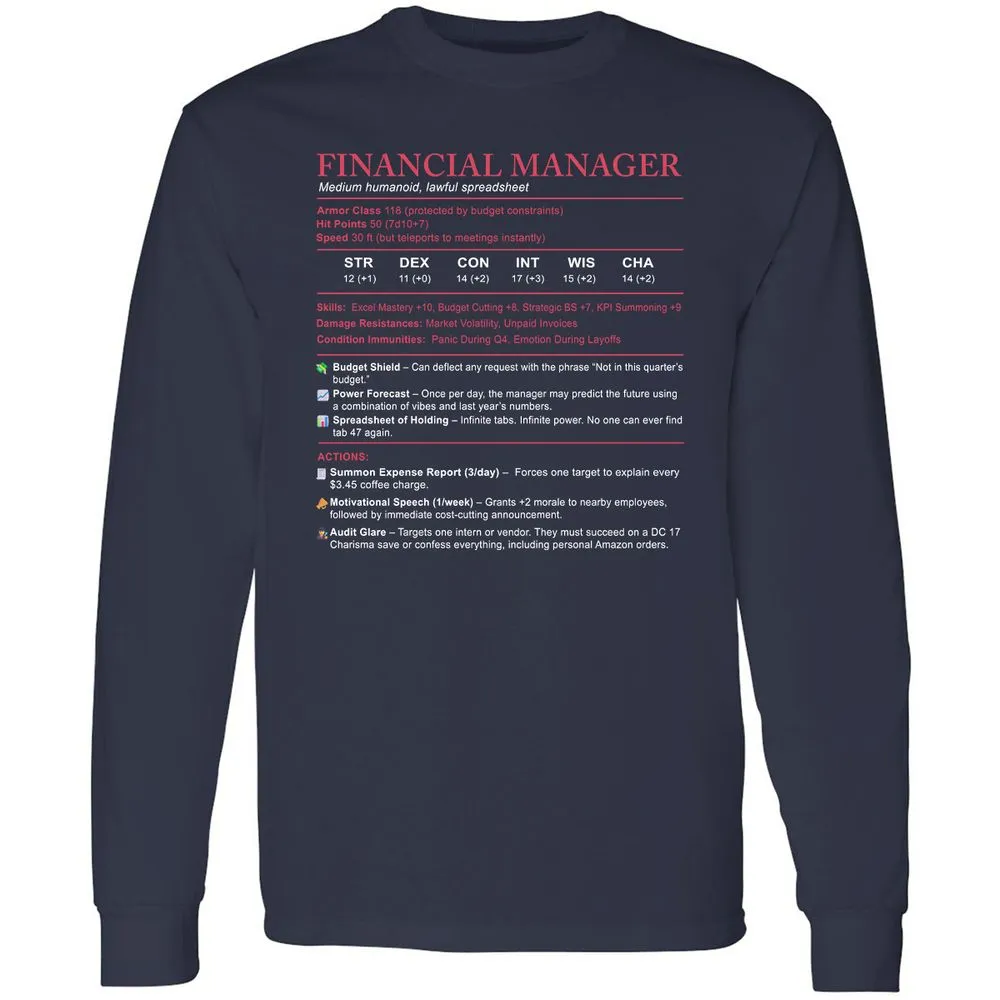 Financial Manager Stats Long Sleeve T-Shirt - Navy - 2