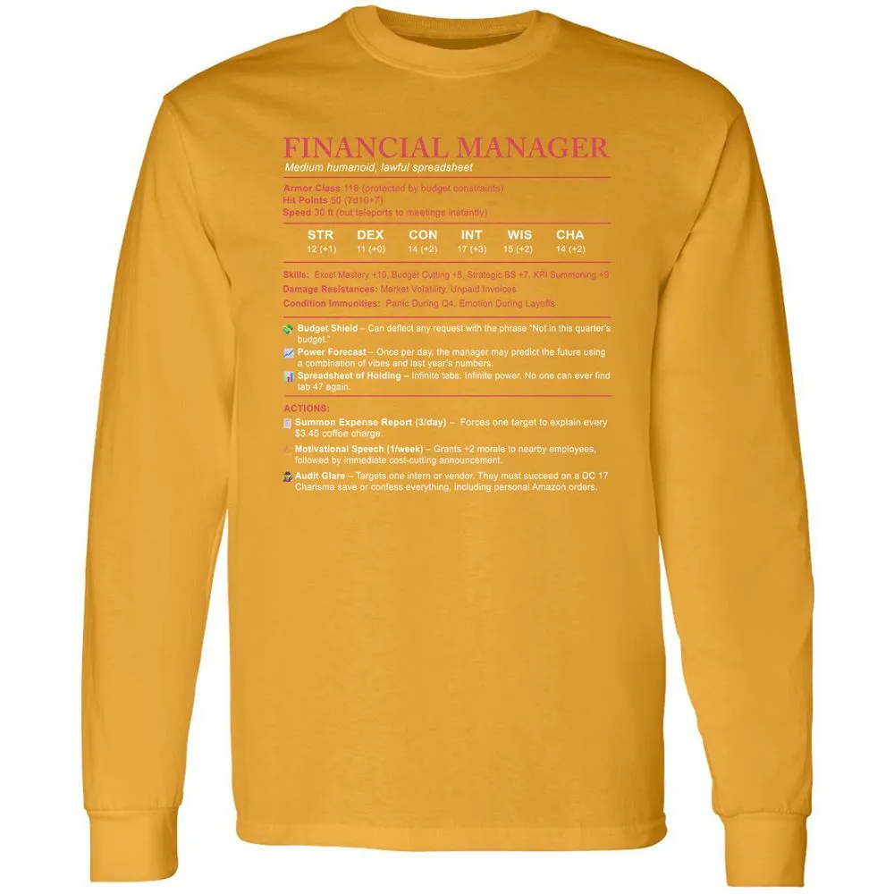 Financial Manager Stats Long Sleeve T-Shirt - Gold - 9