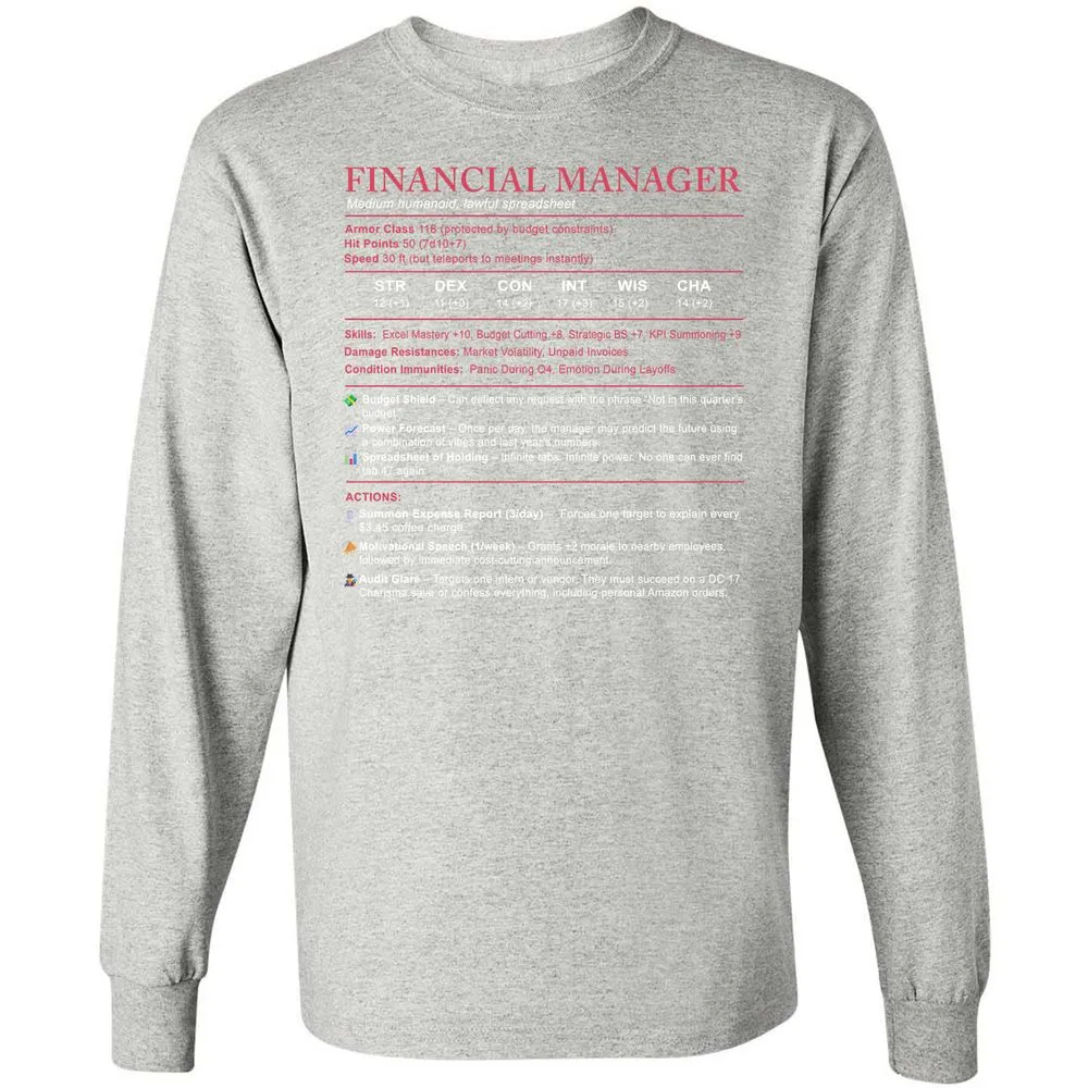 Financial Manager Stats Long Sleeve T-Shirt - Ash - 7