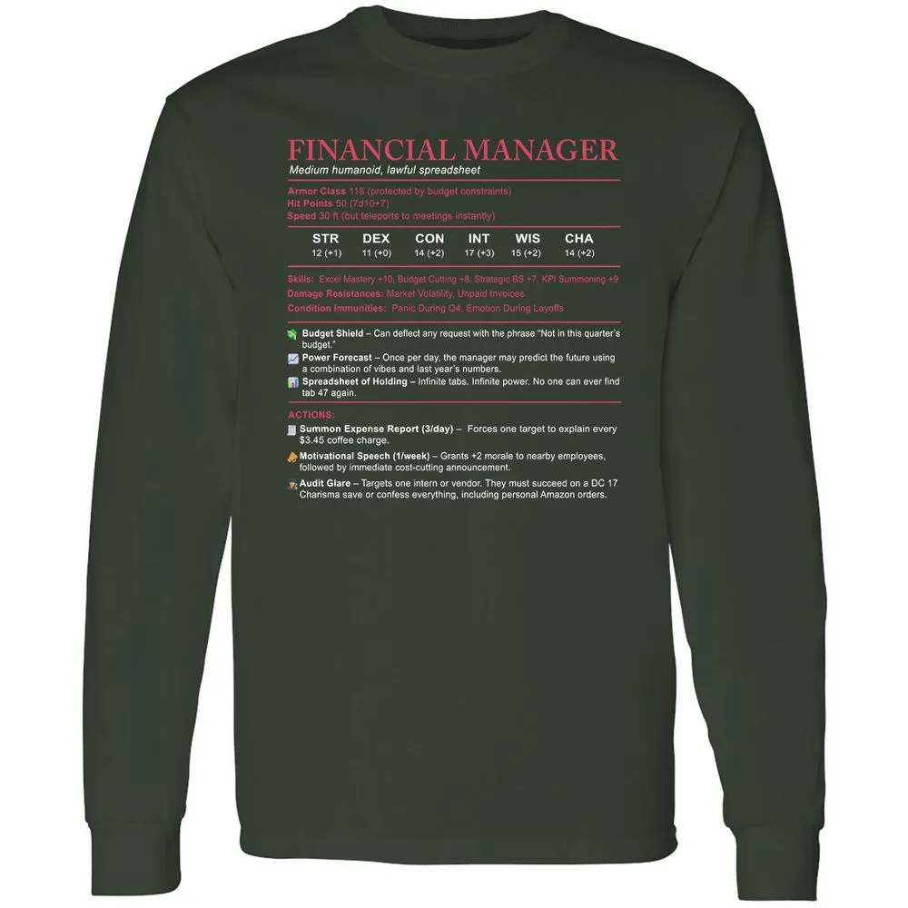 Financial Manager Stats Long Sleeve T-Shirt - Forest Green - 4