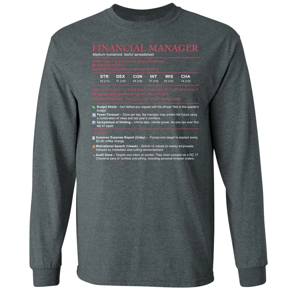 Financial Manager Stats Long Sleeve T-Shirt - Dark Heather - 15
