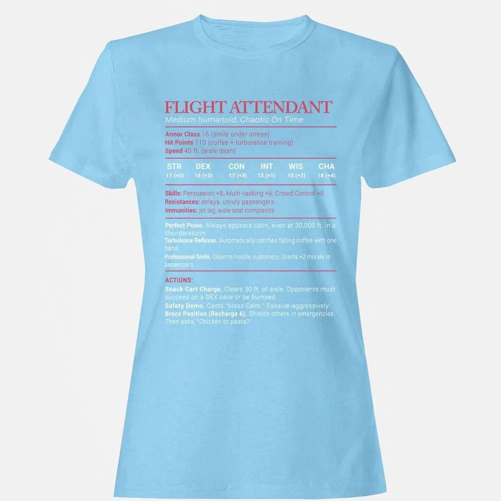 Flight Attendant Stats Women's T-Shirt - Light Blue - 8