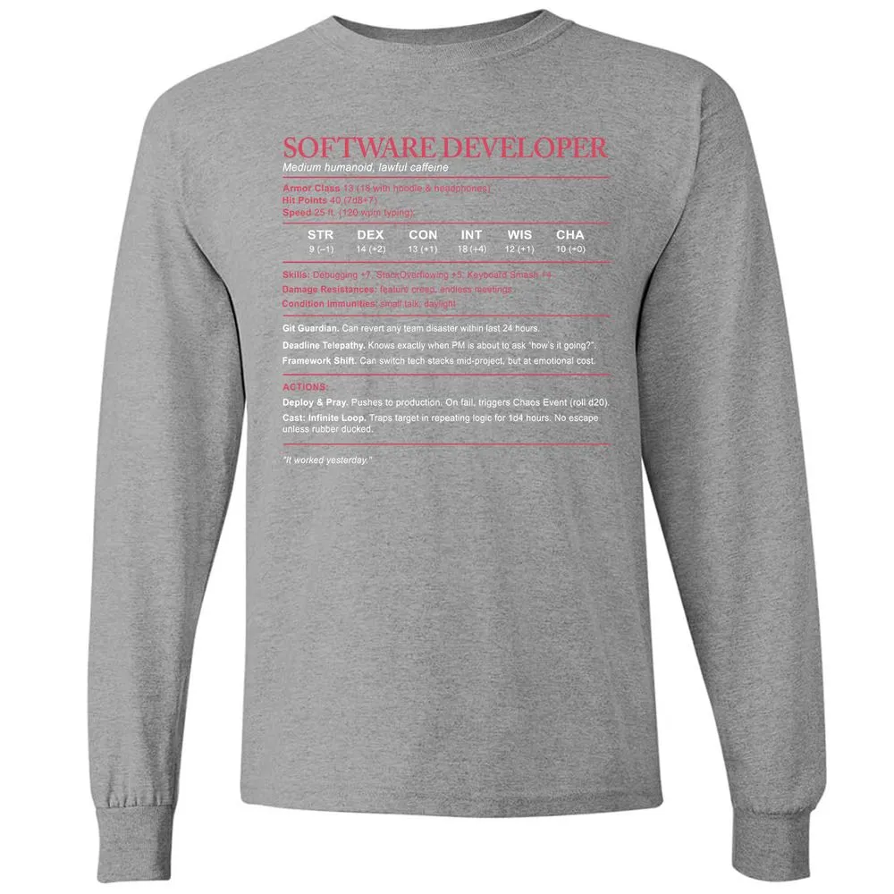Software Developer Stats Long Sleeve T-Shirt - Graphite Heather - 6