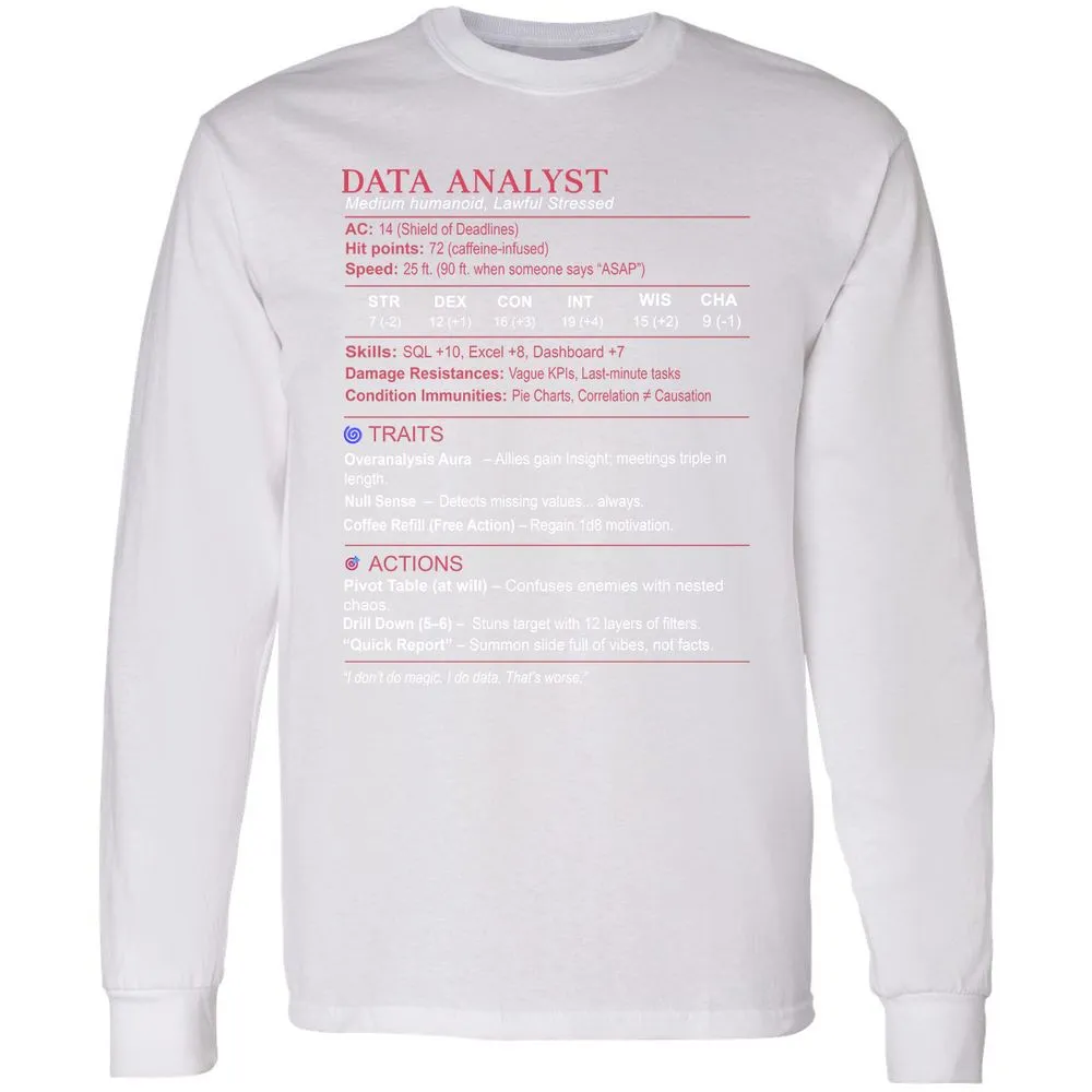 Data Analyst Stats Long Sleeve T-Shirt - White - 5
