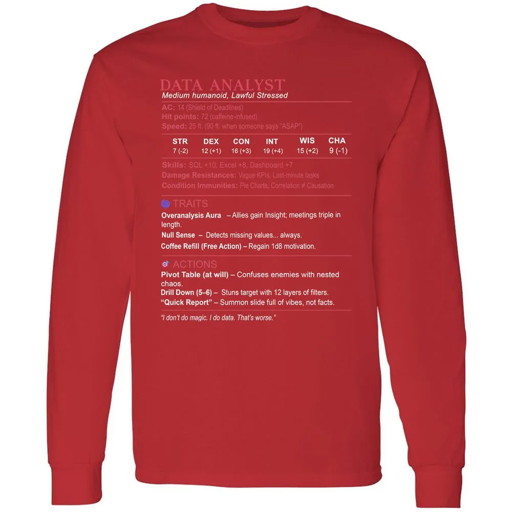 Data Analyst Stats Long Sleeve T-Shirt - Red - 14
