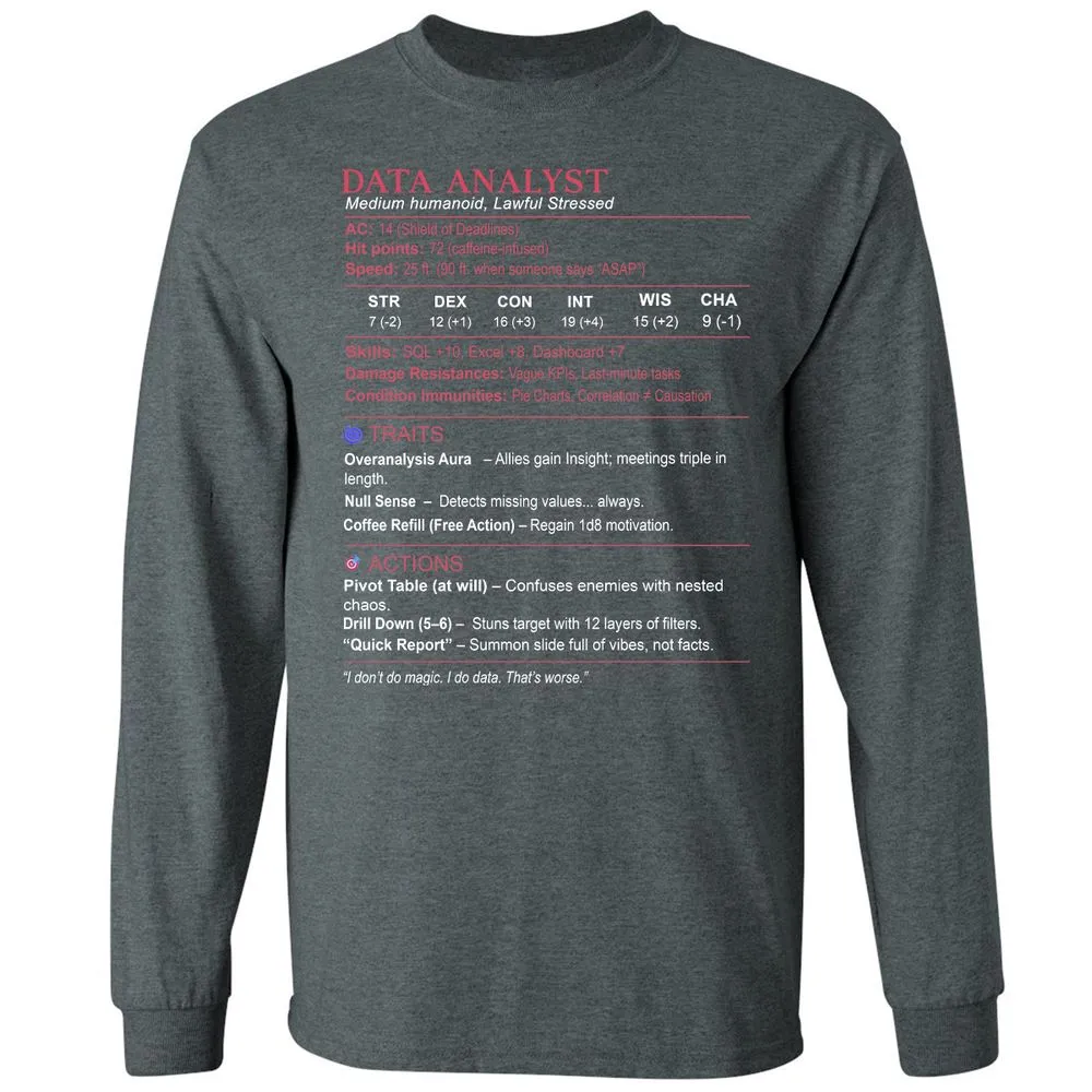 Data Analyst Stats Long Sleeve T-Shirt - Dark Heather - 15