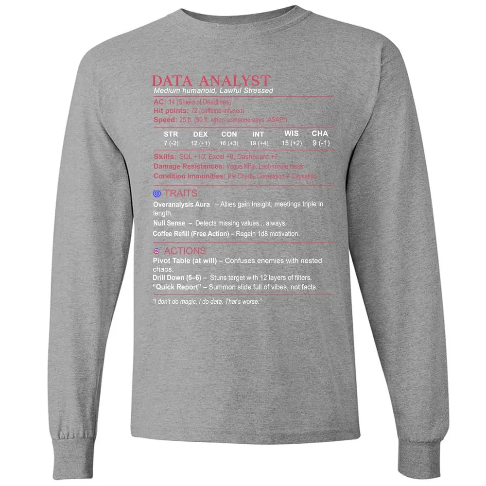 Data Analyst Stats Long Sleeve T-Shirt - Graphite Heather - 6